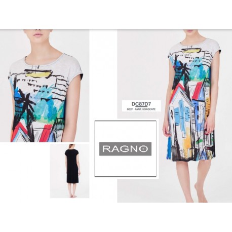 RAGNO Abito viscosa fiammata smanicato DC87D7 fantasia sorgente MULTICOLOR NERO