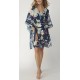 TRIUMPH copricostume BOTANICAL LEAF KAFTAN chiffon leggero BLU FIORI con cintura