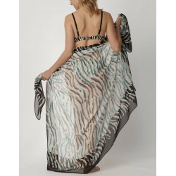 TRIUMPH copricostume CHARM ELEGANCE 2.0 PAREO chiffon leggero NERO ONDE AVORIO 180X135cm