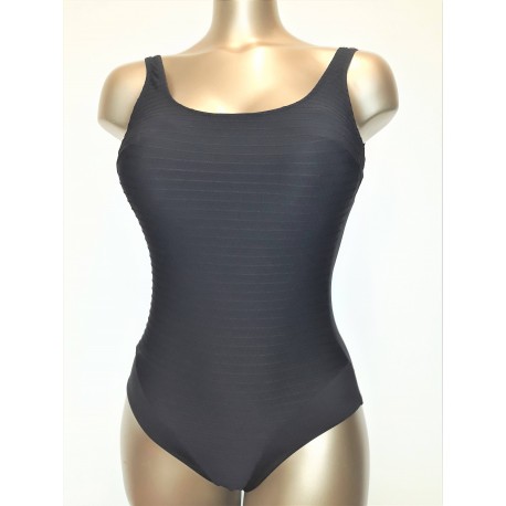 GOLDEN BEACH costume intero taglie forti 323 RIGATO contenitivo NERO senza ferretto coppa C leggermente imbottite Made in Italy