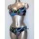 GOLDEN BEACH costume 2 pezzi taglie forti 217 senza ferretto slip midi FIORI NERO coppa C leggermente imbottito Made in Italy