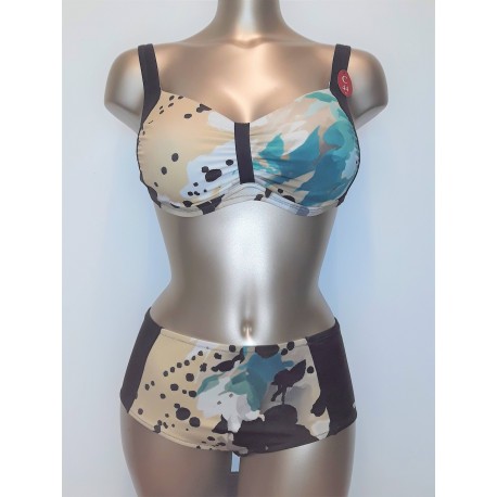 LISCA costume 2 pezzi contenitivo slip alto LAMPEDUSA 42835 coppaC T.MORO FANTASIA  bikini senza ferretto