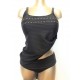 GOLDEN BEACH costume tanchini 157 con canottiera senza ferretto slip midi NERO coppa C leggermente imbottito Made in Italy