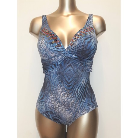 VACANZE ITALIANE costume intero VI8-090 imbottito senza ferretto pietre colorate BLU ANIMALIER