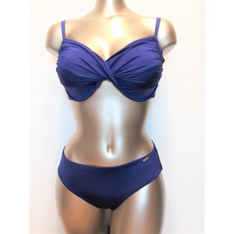 VACANZE ITALIANE costume bikini imbottito con ferretto PESCA slip midi BLU drappeggio
