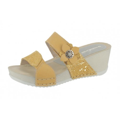 SANAGENS ciabatte pelle MORBIDOSA 35 GIALLO zatterone plantare morbido zeppa 5cm