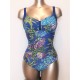 GOLDEN BEACH costume intero 308 LORETTA FIORI MULTICOLOR BLU contenitivo senza ferretto Made in Italy
