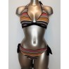 GOLDEN BEACH costume 2 pezzi double face 2033 LARA NERO RIGATO MIX bikini imbottito senza ferretto Made in Italy
