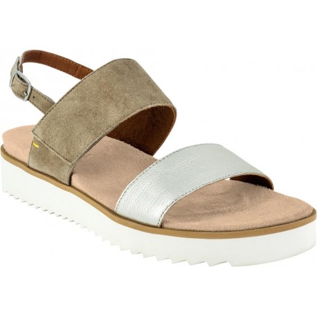 BENVADO sandalo pelle capra lam. LILLY PLATINO/SABBIA regolabile a strappo plantare 2 fasce