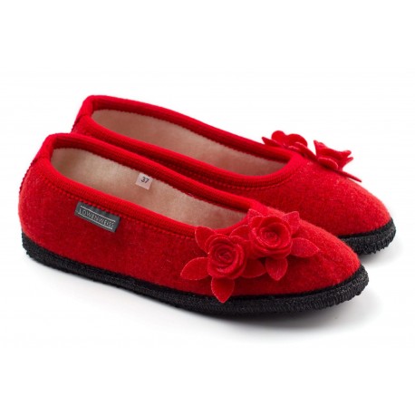 LOWENWEISS pantofole ballerine ciabatte tirolesi feltro lana BALLET ROSSO FIORI antiscivolo 