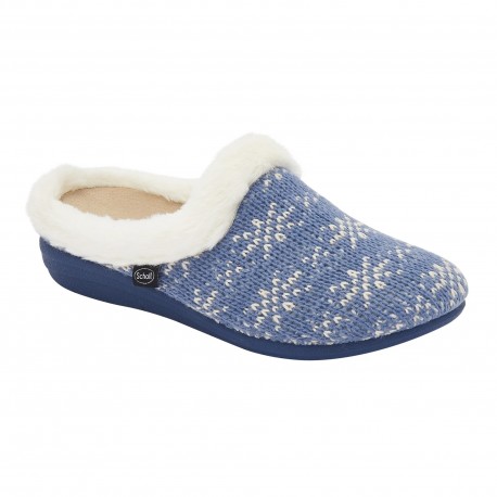SCHOLL ciabatte pantofole microfibra pelliccia CREAMY DENIM BLU plantare estraibile MemoryCuscion