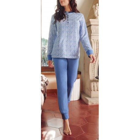 Q BO' pigiama invernale 7956 serafino 5 bottoni punto milano flanella CELESTE AVIO