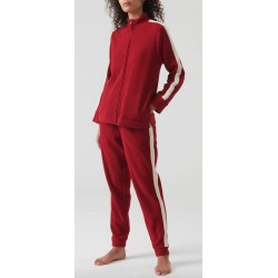 RAGNO Tuta Pigiama in PILE DE93NO aperto con cerniera zip tasche ROSSO con riga bianca