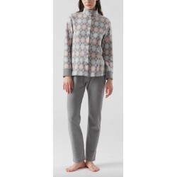 RAGNO Tuta Pigiama DF10N7 aperto con bottoni collo alto flanella cotone GRIGIO TARTAN