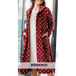 BARANDI vestaglia pile donna KENDRA-34 lunga invernale bottoni tasche cintura ROSSO POIS fino XXXL taglie forti 