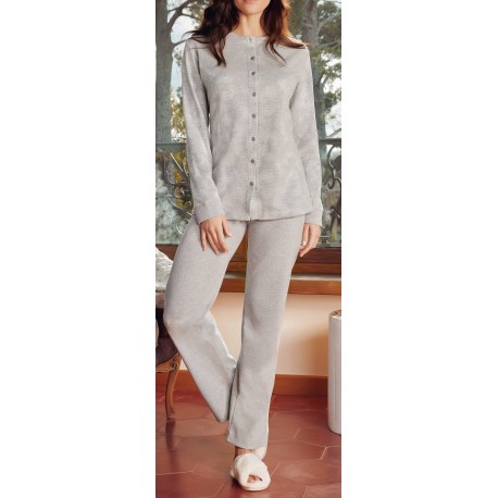 Q BO' pigiama invernale 7962 giacca aperta bottoni punto milano flanella GRIGIO CHIARO