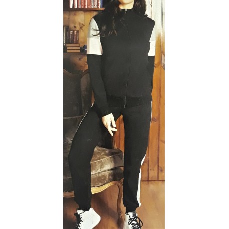 Q BO' tuta in felpa di cotone 8493 giacca con zip NERO dettagli Grigio/Rosa pantalone con polsino alla caviglia 