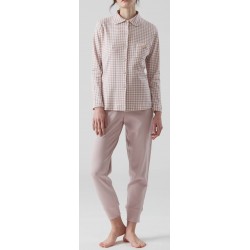 RAGNO Pigiama con colletto DE21N7 aperto con bottoni caldo cotone interlock ROSA ANTICO QUADRETTI