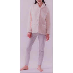 RAGNO Tuta Pigiama eco pelliccia DE57N7 aperto con bottoni tasche collo sciallato ROSA/GRIGIO SHERPA ORSETTO