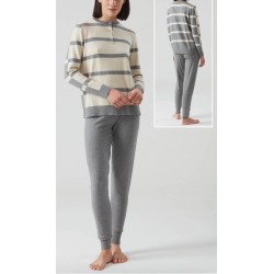 RAGNO Tuta Pigiama caldo DE64N1 lungo serafino maglina microviscosa BEIGE/GRIGIO 