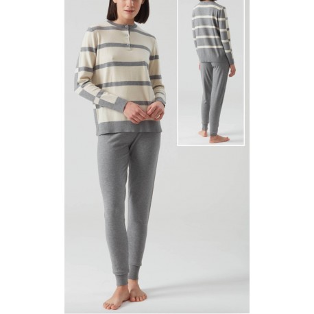 RAGNO Tuta Pigiama caldo DE64N1 lungo serafino maglina microviscosa BEIGE/GRIGIO 