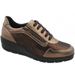 PODOLINE scarpe pelle CANDIANA con zip laterale e lacci BRONZO plantare estraibile 