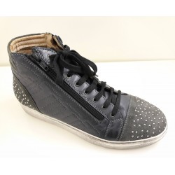 LOREN sneaker alta alla caviglia con due zip laterali e lacci C3762 NAPPA/ASFALTO plantare estraibile