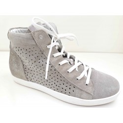 LOREN sneaker alta alla caviglia con una zip laterale e lacci C3634 SCAMOSCIATO/LAMINATO/BEIGE plantare estraibile