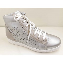 LOREN sneaker alta alla caviglia con una zip laterale e lacci C3727 LAMINATO/PERLATO/SABBIA plantare estraibile