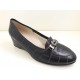 LOREN scarpe decollete eleganti con zeppa 60358 morbida pelle plantare NERO con nodo decorativo