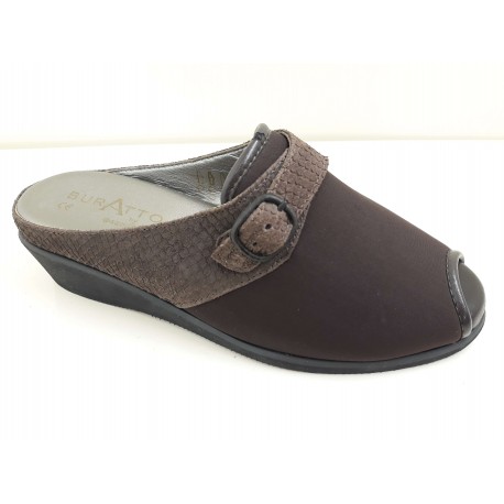 SANAGENS ciabatte elasticizzate pelle/setaflex un cinturino fibbia BURATTO 125 CASTAGNA plantare pelle