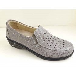 LOREN scarpa donna estiva pelle traforata M2640 calzata ampia VIPERINA/TAUPE/TORTORA plantare estraibile