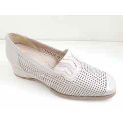 LOREN scarpa donna estiva pelle traforata 60308 calzata ampia CANGURO/AVORIO plantare estraibile