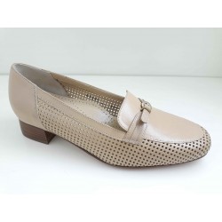 LOREN scarpa donna estiva pelle traforata 69885 calzata ampia CANGURO/SABBIA plantare estraibile