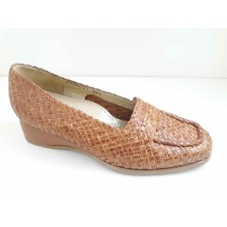 LOREN scarpa donna estiva pelle intrecciata 69887 calzata ampia PELLE/COGNAC plantare estraibile
