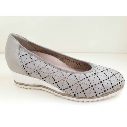 LOREN scarpa decollete con zeppa estiva pelle forata rombi A1009 SABBIA plantare estraibile