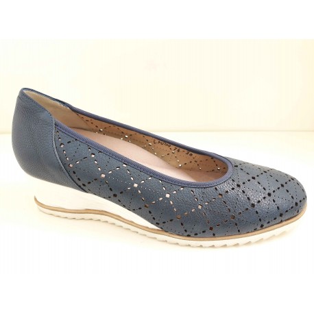 LOREN scarpa donna estiva pelle forata rombi A1009 BUFALO/BLU plantare estraibile