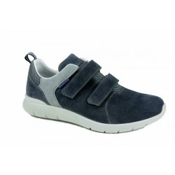 LOREN scarpe uomo 2 strappi G0344 pelle scamosciata BLU/GRIGIO plantare estraibile memory