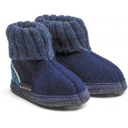 HAFLINGER pantofole bambino unisex SIMPLE PAUL 63325576B OCEAN lana cotta BLU 