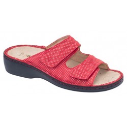 BENEXA Ciabatte 2 fasce strappi 8294 predisposte plantare estraibile pelle ROSSO POIS CORALLO 