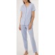 RAGNO Pigiama donna aperto cotone mezza manica DG24N6 RIGATO AZZURRO bottoni taglie grandi