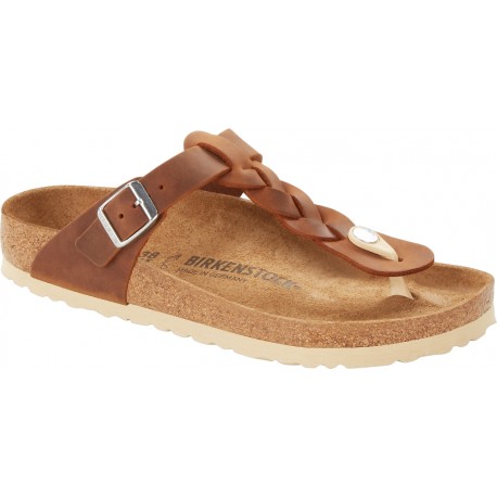 BIRKENSTOCK Infradito treccia GIZEH BRAIDED Oiled Leather COGNAC plantare pelle 1 fibbia 1021355
