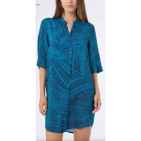 RAGNO Abito Chemisier EcoSeta freschissimo mussola di viscosa DH92DE bottoni caftano BLU FANTASIA