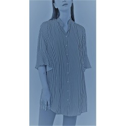 RAGNO Abito Chemisier EcoSeta freschissimo mussola di viscosa DI36DW bottoni caftano RIGHE BLU