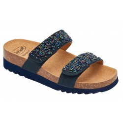 SCHOLL ciabatte sandali 2 fasce con strappo ZAFIRAH plantare BioPrint  NAVY BLU perline