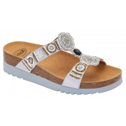 SCHOLL ciabatte sandali NEW BOGOTA' WEDGE plantare BioPrint ARGENTO/oro perline pietre