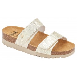 SCHOLL ciabatte sandali 2 fasce con strappi LUSAKA 2.0 PLATINO plantare BioPrint sughero