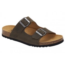 SCHOLL ciabatta uomo pelle GERRY 2 fibbie VERDE OLIVA plantare BioPrint fondo sughero