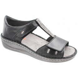 PODOLINE Scarpa punta aperta sandalo pelle NONE STRASS predisposta plantare estraibile NERO PERLATO