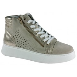 LOREN sneaker alta alla caviglia con due zip laterali e lacci C4031 SCAMOSCIATO/LAMINATO/BEIGE plantare estraibile